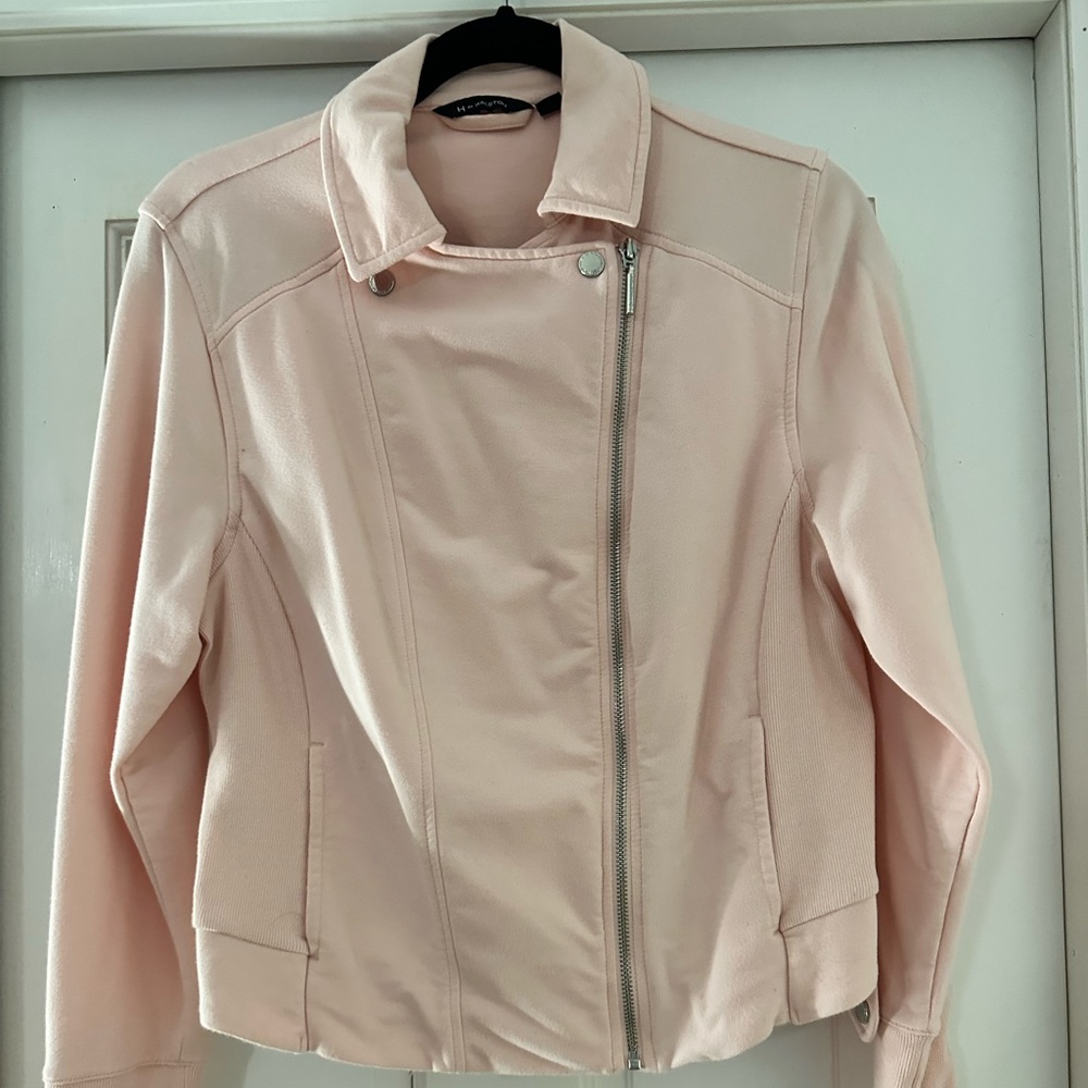 Soft pink moto jacket by Halston.